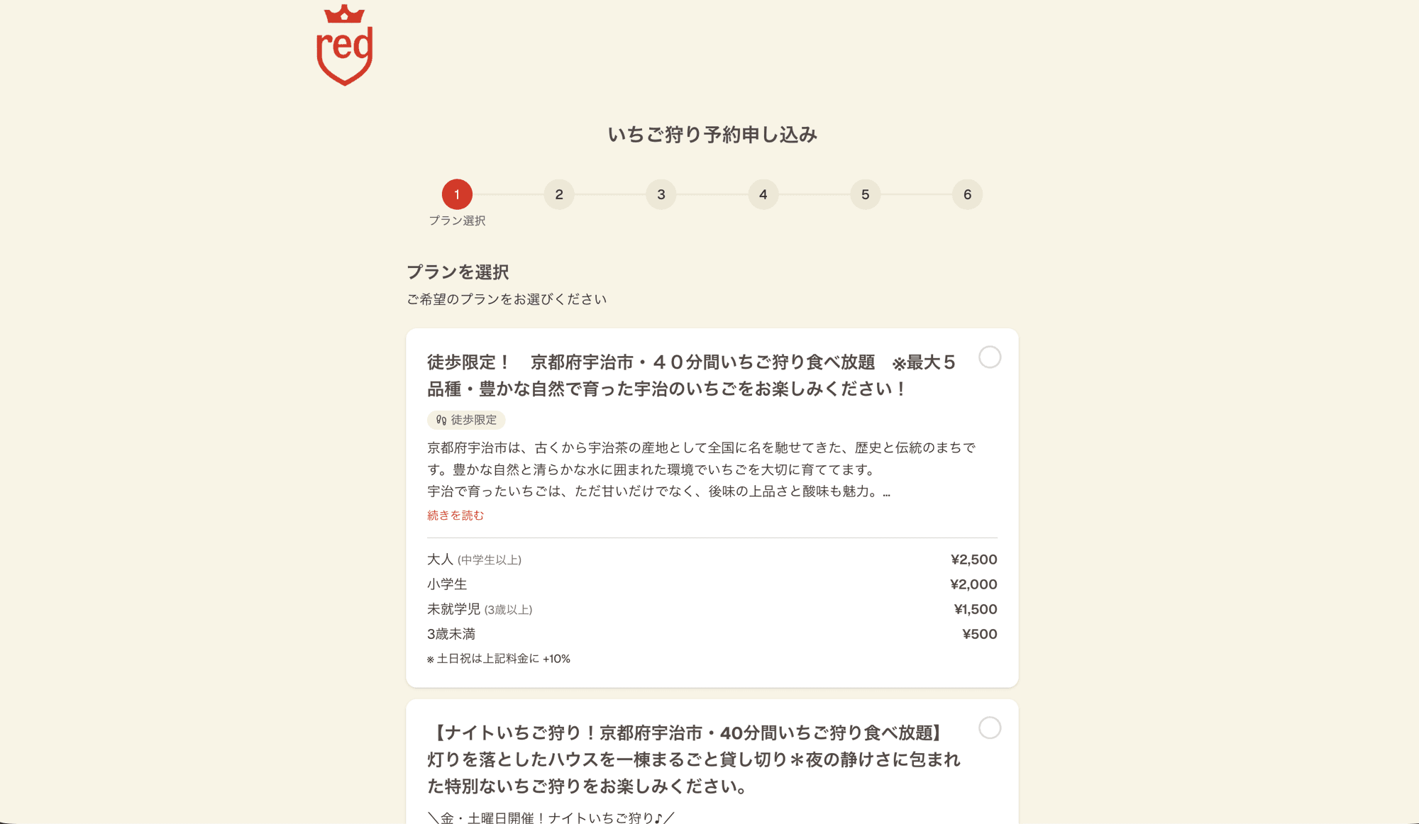 red — 自社予約フォーム画面